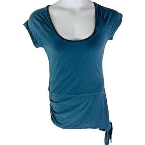 Soft Surroundings XS Blue Tunic Shirt Tie Bottom‎ Cap Sleeve Casual Preppy